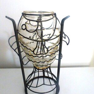 BNF - 10" Metal Caged GLASS FISH Vase or Candle Holder Fishing Nautical